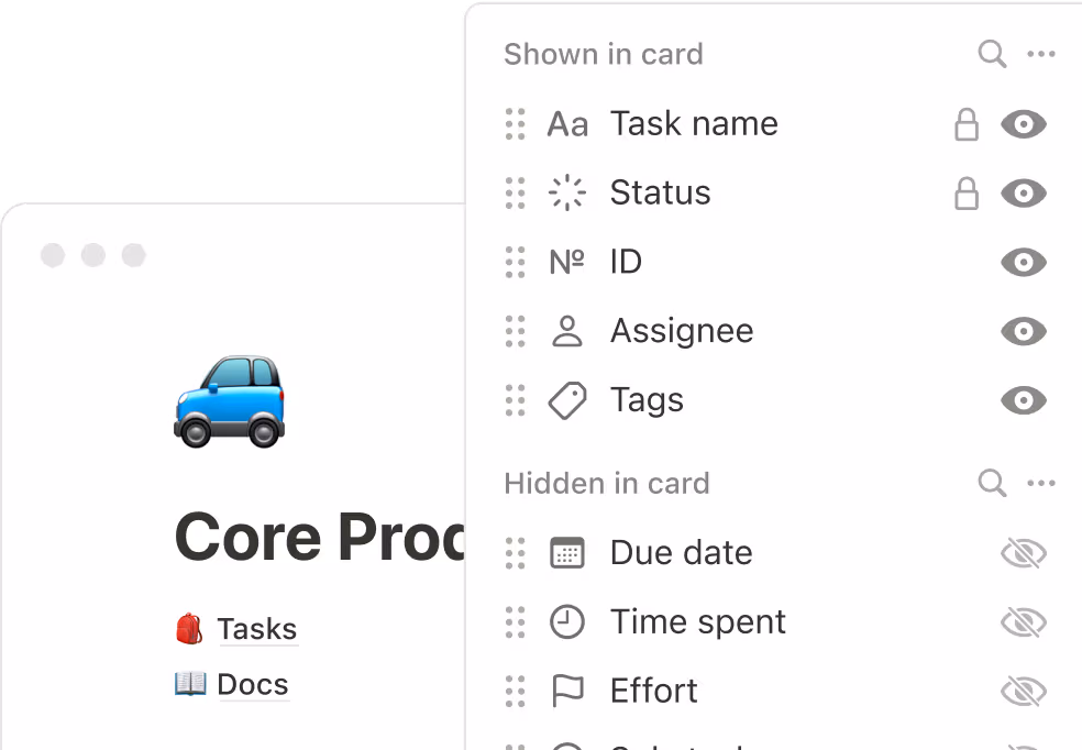 Custom properties and fieds for a project tracker