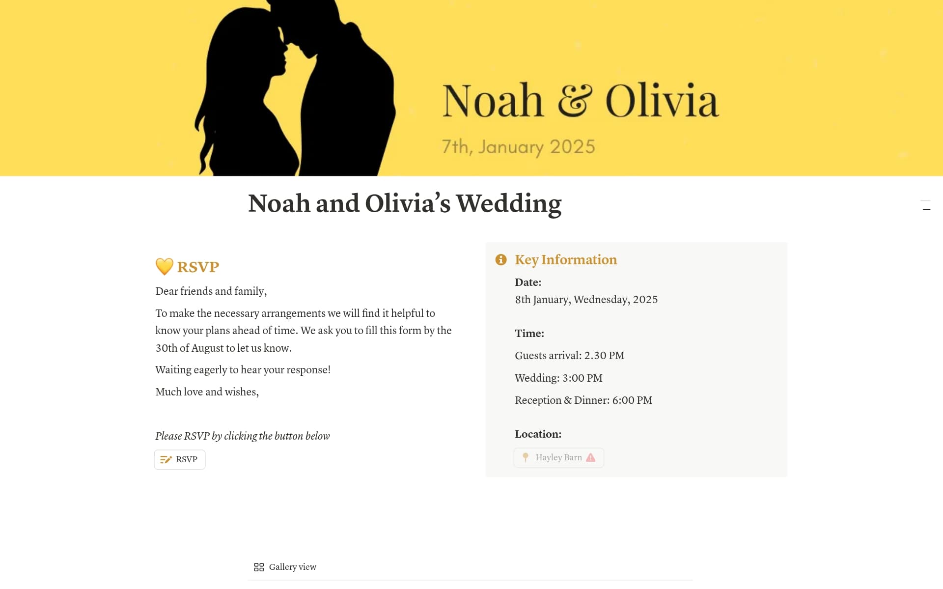 Screenshot of Big Day, Big Plans: Wedding Templates collection by Notion
