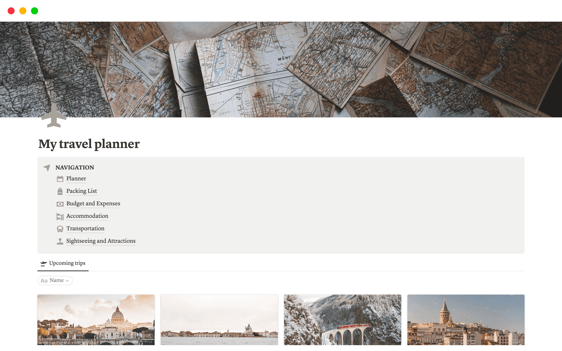 Screenshot of Top 10 Free Itinerary Templates collection by Notion